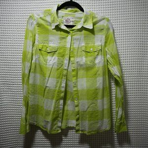 Lime Green Checkered Blouse Button Down